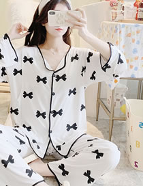 Fashion Bowknot Modal Geometric Print Maternity Pajama Set