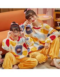 Fashion 367 Yellow Pants Glutton Girl(s) Coral Velvet Cartoon Print Parent-child Pajamas Set