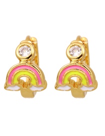 Fashion Pink+yellow Titanium Steel Zirconium Oil Drip Rainbow Earrings