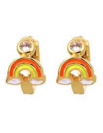 Fashion Orange+yellow Titanium Steel Zirconium Oil Drip Rainbow Ear Ring
