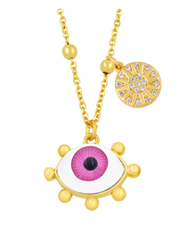 Fashion Rose Red Bronze Diamond Round Eye Necklace