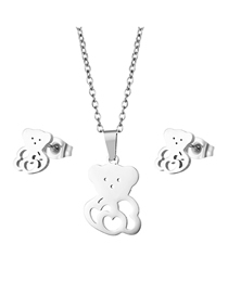 Fashion Silver Color Stainless Steel Bear Necklace And Earring Set