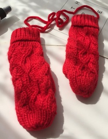 Fashion Red Twist-knit Double-layer Halter Mittens