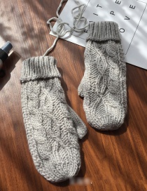 Fashion Light Gray Twist-knit Double-layer Halter Mittens