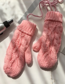 Fashion Light Pink Twist-knit Double-layer Halter Mittens