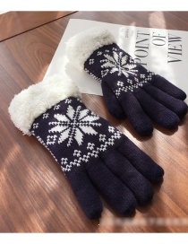 Fashion Navy Cartoon Snowflake Print Plus Velvet Finger Gloves