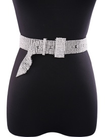Fashion White Metal Wide-brimmed Belt With Square Buckle Inlaid With Diamonds