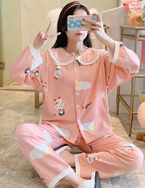 Fashion 1902 Pink Cotton Knitted Cartoon Pajamas Set
