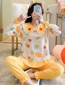 Fashion 3087 Yellow Cotton Knitted Cartoon Pajamas Set