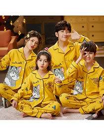 Fashion 9915 Tom Jerry (8-16 Yards) Cotton Geometric Print Embroidered Parent-child Pajamas Set