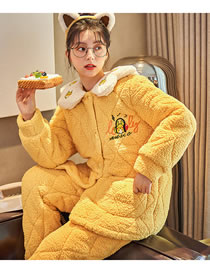 Fashion 6# Coral Fleece Cartoon Thick Quilted Hooded Pajamas Set