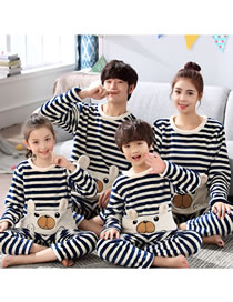 Fashion Striped Bear (8-16 Size) Flannel Cartoon Parent-child Pajamas Set