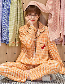 Fashion Lattice Orange Pure Cotton Geometric Print Pajama Set