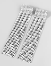 Fashion Silver Color Alloy Diamond Square Tassel Earrings