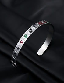 Fashion Silver Color Titanium Steel Mahjong Open Bracelet