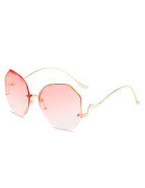Fashion Gold Color Frame Double Powder Tablets Metal Rimless Trim Polygonal Sunglasses