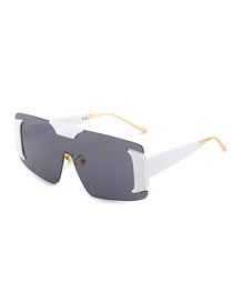 Fashion White Frame All Gray Film One-piece Large Frame Sunglasses