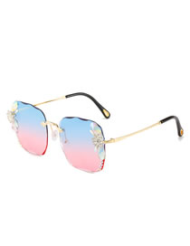 Fashion Blue Powder Square Rimless Cut-edge Sunglasses