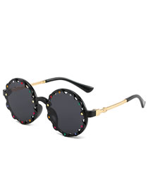 Fashion Black Frame Black Film Round Frame Diamond Lace Sunglasses