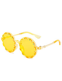 Fashion Yellow Box Round Frame Diamond Lace Sunglasses