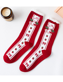 Fashion Red Cotton Geometric Print Socks