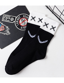 Fashion Xx Black Cotton Smiley Face Embroidery Stitching Socks