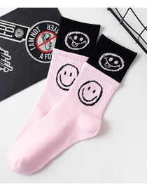 Fashion Smiley Pink Cotton Smiley Face Embroidery Stitching Socks