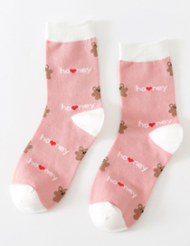 Fashion Pink Bear Cotton Geometric Print Socks
