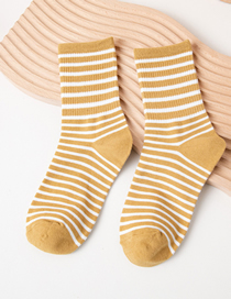 Fashion Yellow Cotton Striped Tube Socks
