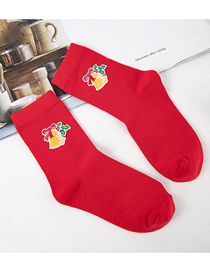 Fashion Red Bells Cotton Christmas Embroidered Wood Ear Socks
