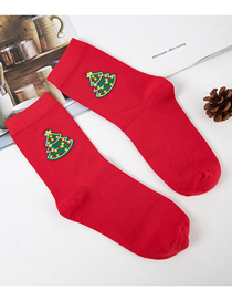 Fashion Christmas Tree With Red Bottom Cotton Christmas Embroidered Wood Ear Socks