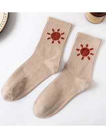 Fashion Khaki Cotton Sun Embroidered Wood Ear Socks