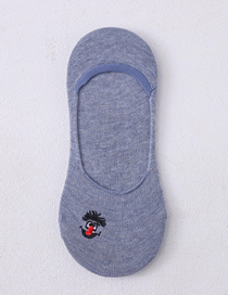 Fashion Blue Cartoon Embroidery Silicone Non-slip Shallow Mouth Boat Socks