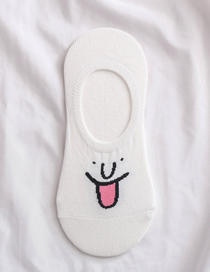 Fashion White Cartoon Emoji Embroidered Shallow Mouth Socks