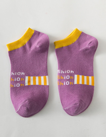 Fashion Purple Cotton Color-block Letter Pump Socks