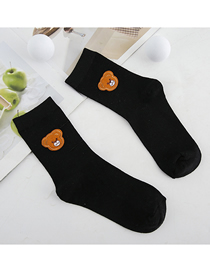 Fashion Black Bear Head Bear Hot Stamping Cotton Tube Socks