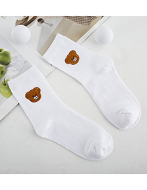 Fashion White Bear Head Bear Hot Stamping Cotton Tube Socks