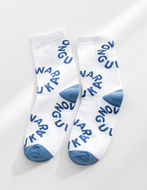 Fashion Blue English Geometric Print Cotton Socks