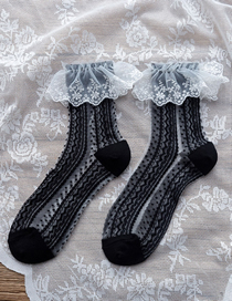 Fashion Vertical Stripes Black Lace Lace Card Silk Bow Crystal Thin Socks