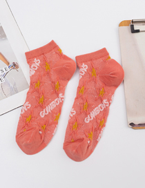 Fashion Red Cotton Geometric Print Mesh Socks