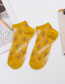 Fashion Yellow Cotton Geometric Print Mesh Socks