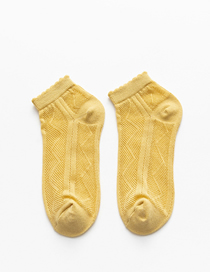 Fashion Yellow Pure Color Hollow Mesh Cotton Socks
