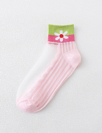 Fashion Pink Sunflower Embroidery Stockings Stitching In Tube Socks