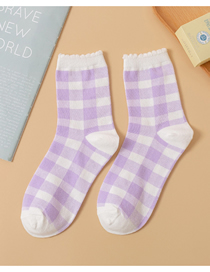 Fashion Purple Grid Cotton Check Print Socks
