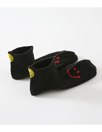 Fashion Black Cotton Geometric Embroidered Tube Socks