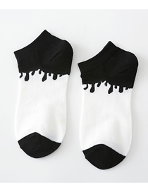 Fashion Black With Cream Geometric Color Matching Low-cut Boat Socks