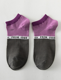 Fashion Fuchsia Color-block Socks With Embroidered Cotton Letters