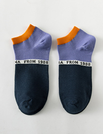 Fashion Violet Color-block Socks With Embroidered Cotton Letters