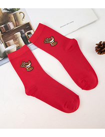 Fashion Red Deer Head Christmas Embroidered Tube Socks