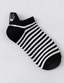 Fashion Horizontal Stripes Cotton Geometric Embroidered Boat Socks